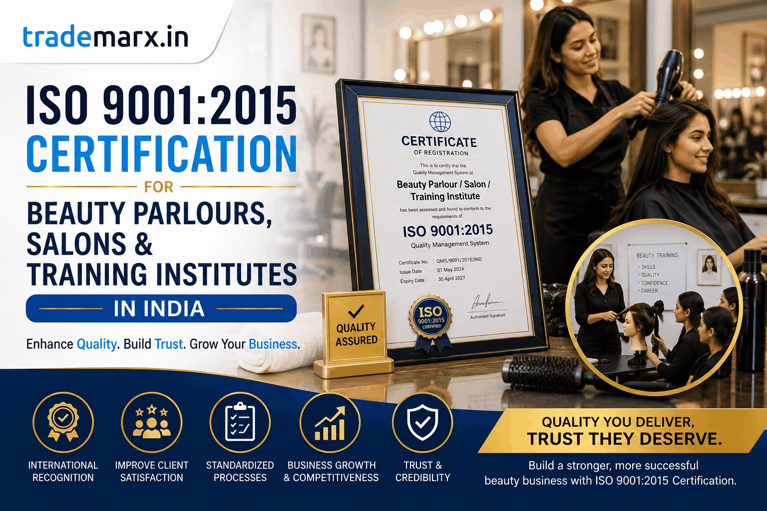  ISO 9001:2015 Certification for Beauty Parlours, Salons & Training Institutes in India